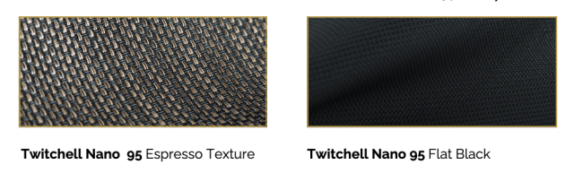 Twitchell Nano 95 fabric textures: Espresso and Black